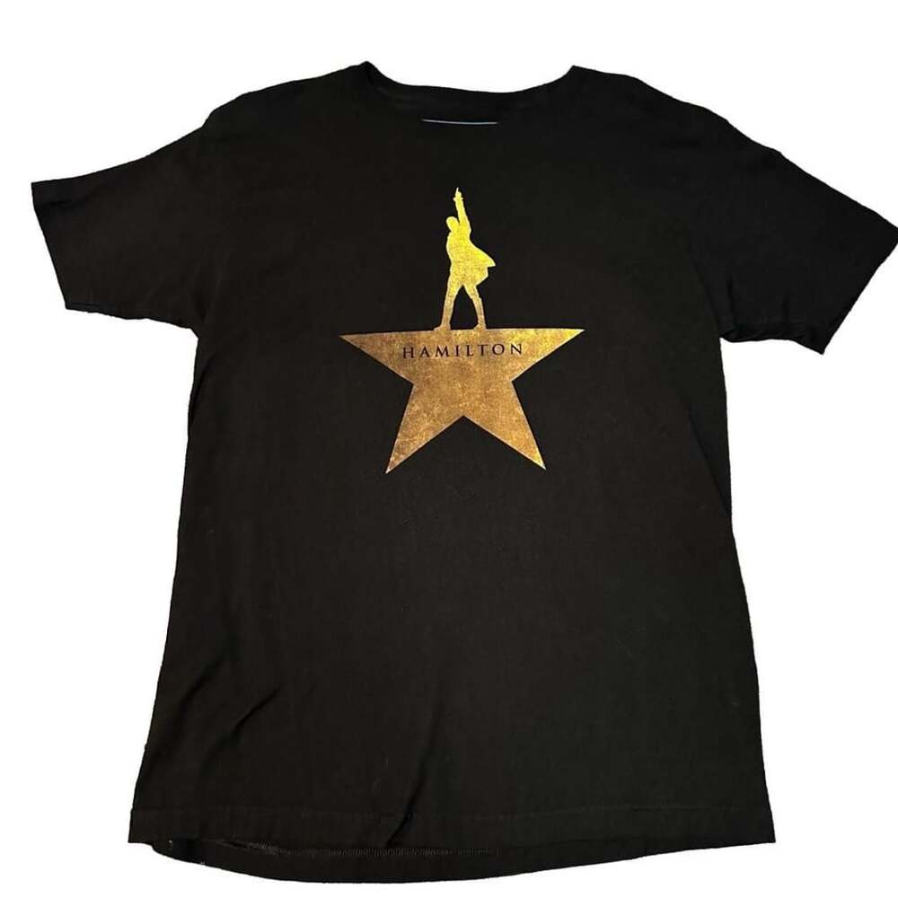Hamilton The Musical Broadway Gold Star Logo Black T-Shirt Large